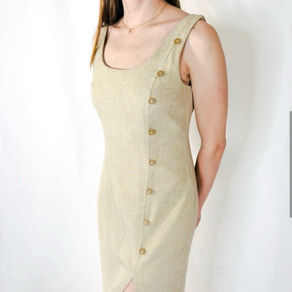 Linen Vintage Button Spring European-Style Midi Dress - Picture 3 of 11
